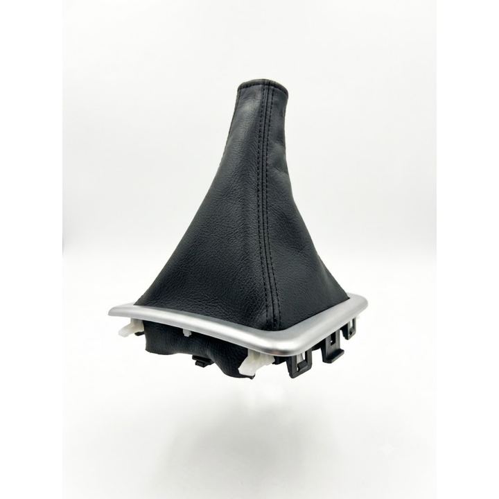 Toyota Corolla black leather gear shift boot with silver base frame