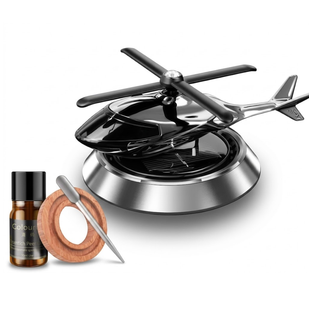 Luxury Solar Helicopter Car Dashboard Air Freshener with Essential Oil & Dropper | Premium Quality by New Heera Auto