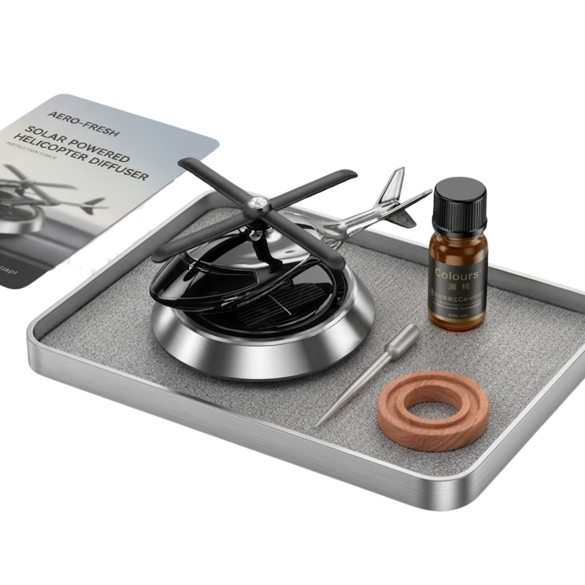 Luxury Solar Helicopter Car Dashboard Air Freshener with Essential Oil & Dropper | Premium Quality by New Heera Auto