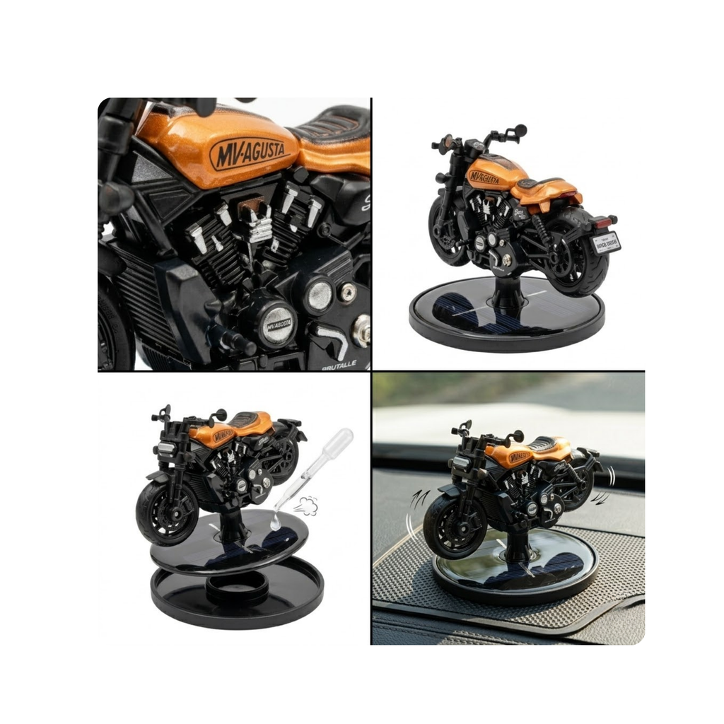 Solar Powered Motorcycle Car Air Freshener – Rotating Dashboard Aromatherapy Diffuser, Luxury Cruiser Ornament | Premium Quality by New Heera Auto