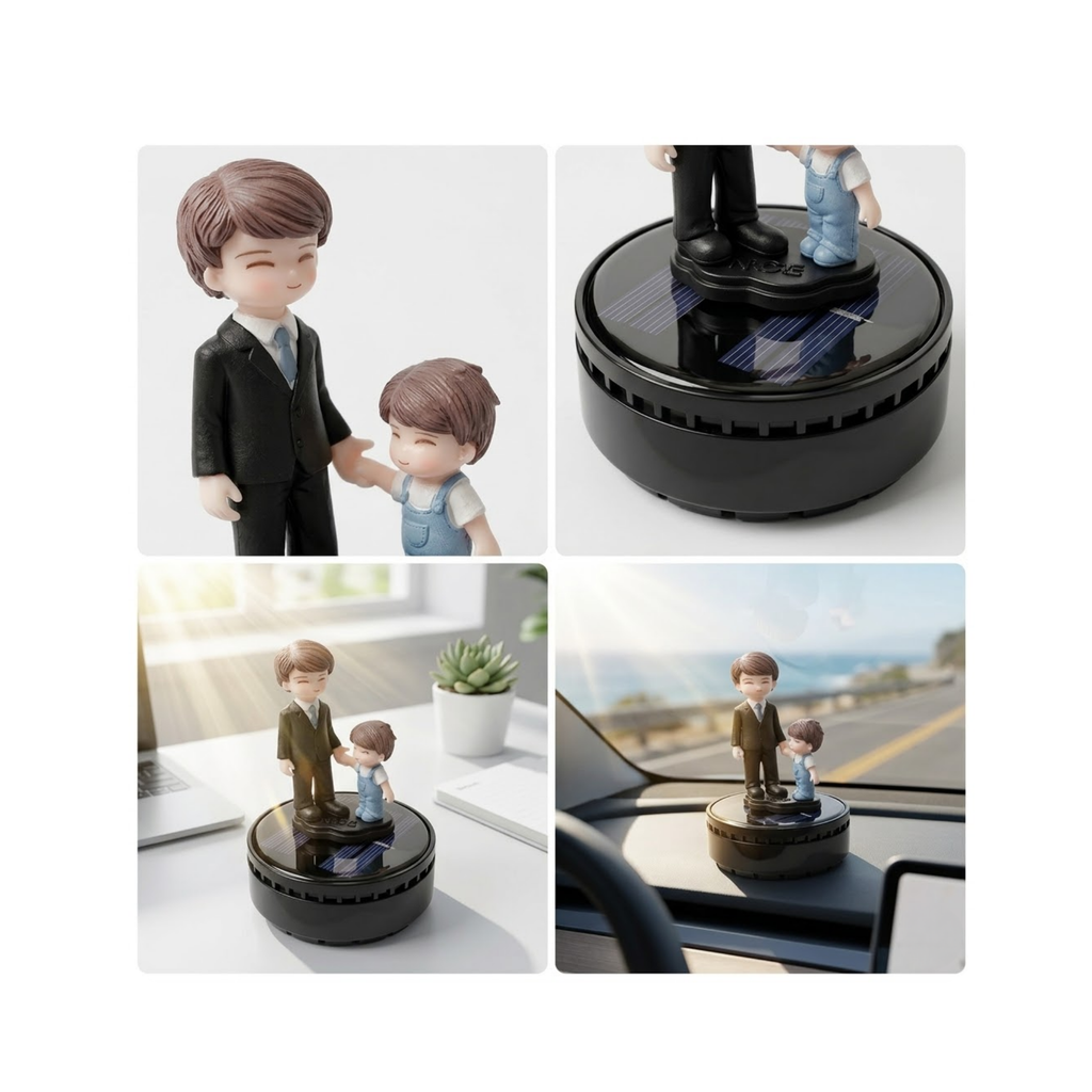 Luxury Solar Powered Rotating Car Dashboard Air Freshener – Father & Son Edition (Black, No Lights) | Premium Quality by New Heera Auto