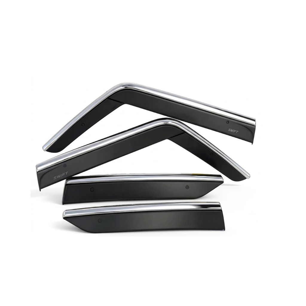 Suzuki Swift 2022 Shape (New) Window Door Visor – Air Press Mugen Style Chrome (Set of 4) | New Heera Auto